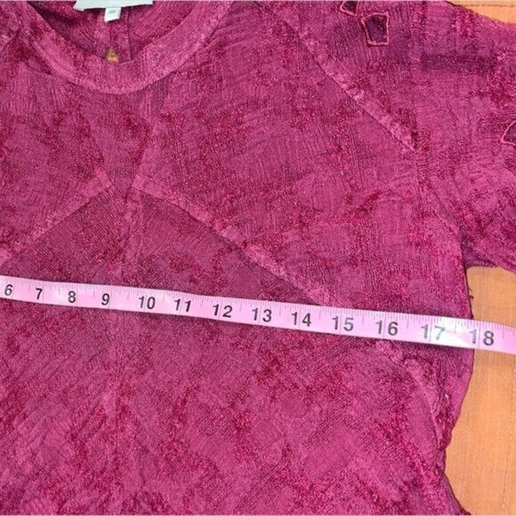 IRO Burbundy Lace Cotton Blend Round Neck Cut Out Blouse Women’s Size 6 - Picture 6 of 9